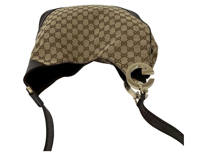 Borsa a tracolla in tela e pelle Gucci Marrone Beige - vista 4