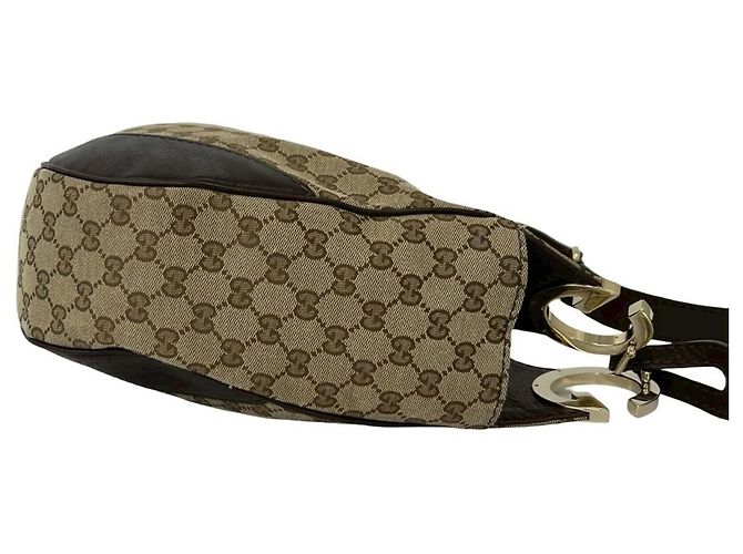 Borsa a tracolla in tela e pelle Gucci Marrone Beige - vista 6
