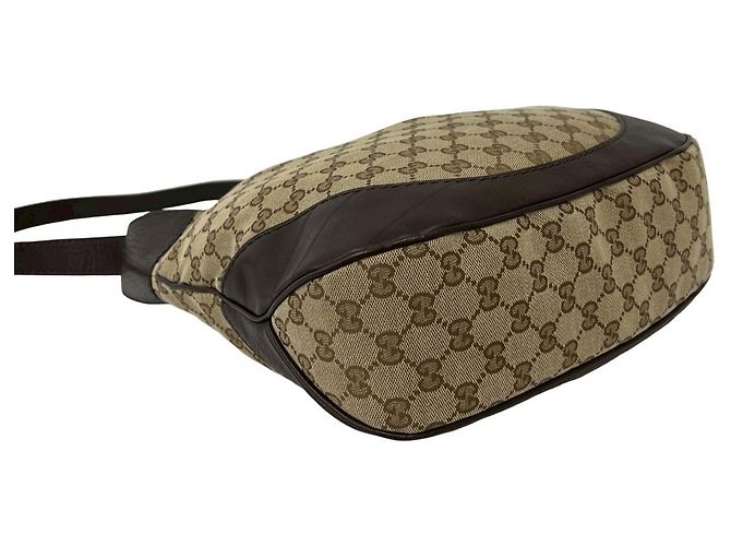 Borsa a tracolla in tela e pelle Gucci Marrone Beige - vista 7