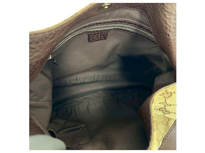 Borsa a tracolla in tela e pelle Gucci Marrone Beige - vista 9