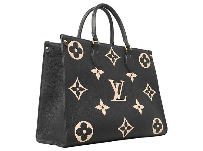 Borsa Tote Louis Vuitton Monogram Empreinte Bicolor OnTheGo MM Nero Beige - vista 2