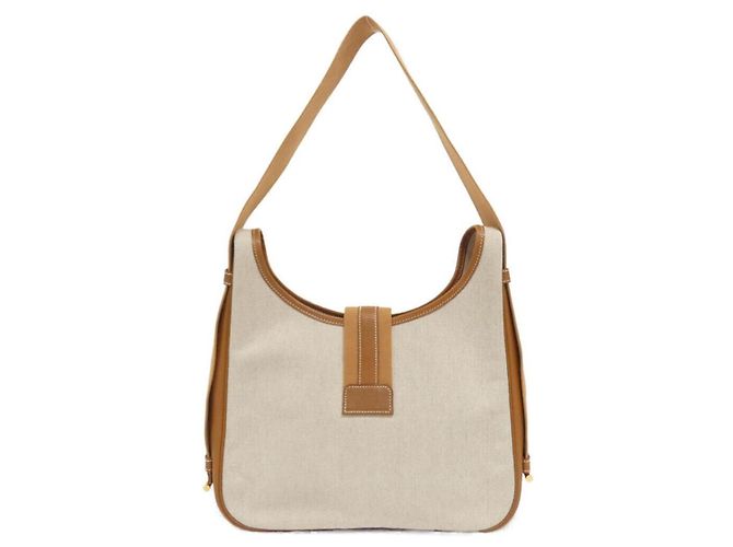 Borsa Hermès Saco oro in pelle e tela D'oro - vista 2
