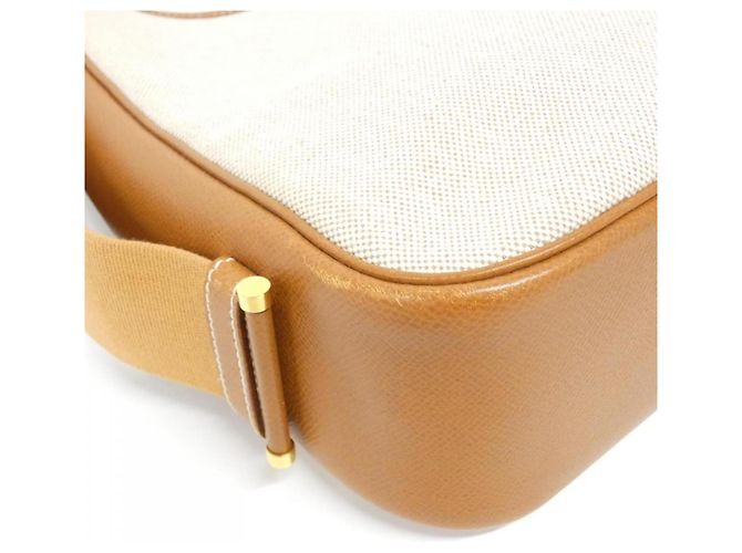 Borsa Hermès Saco oro in pelle e tela D'oro - vista 3