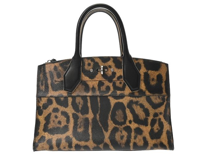 Borsa Louis Vuitton City Steamer stampa leopardata Marrone Nero - vista 2