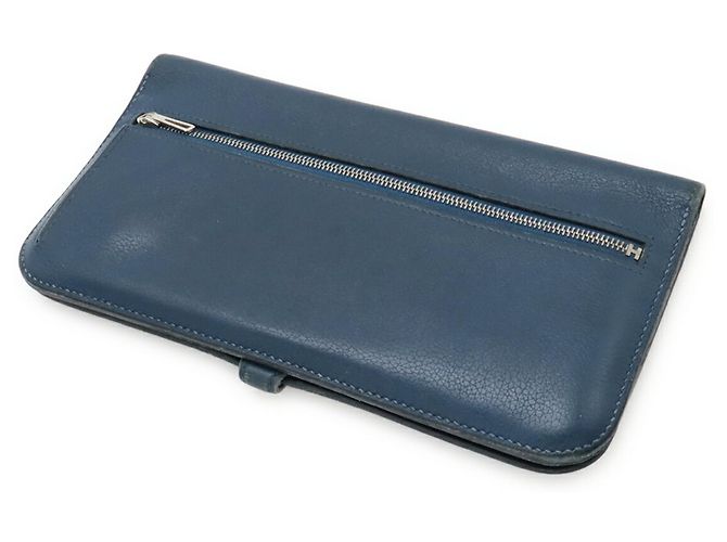 Hermès Dogon Rect Verso langer Bifold-Geldbeutel Blau - Ansicht 3