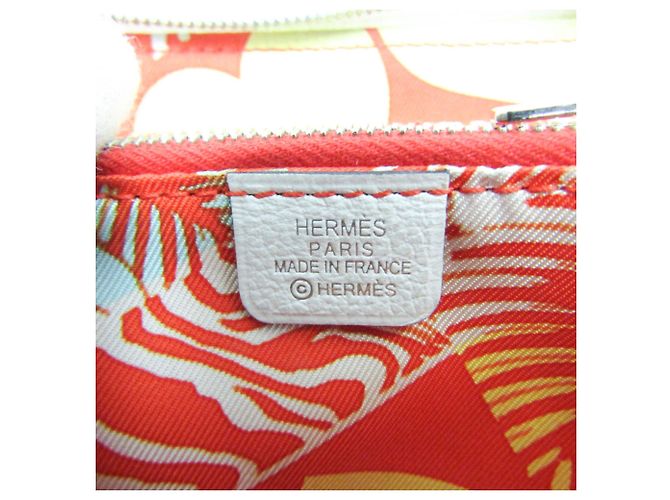 Hermès Hermes Azap Seiden-Kleingeldbeutel Kompaktformat Weiß Orange - Ansicht 15