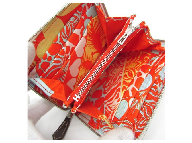 Hermès Hermes Azap Seiden-Kleingeldbeutel Kompaktformat Weiß Orange - Ansicht 3