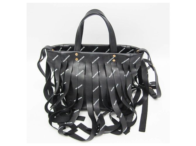 Borsa Balenciaga Laundry Cabas XS Fringe Nero - vista 16