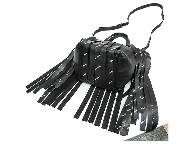 Borsa Balenciaga Laundry Cabas XS Fringe Nero - vista 2