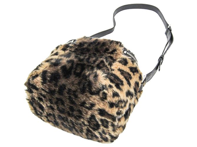 Céline Celine Fluffy Box Leopard Schultertasche Schwarz Beige - Ansicht 2
