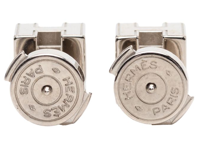 Hermès Cage D H Ohrstecker aus versilbertem Palladium mit Emaille - Ansicht 2