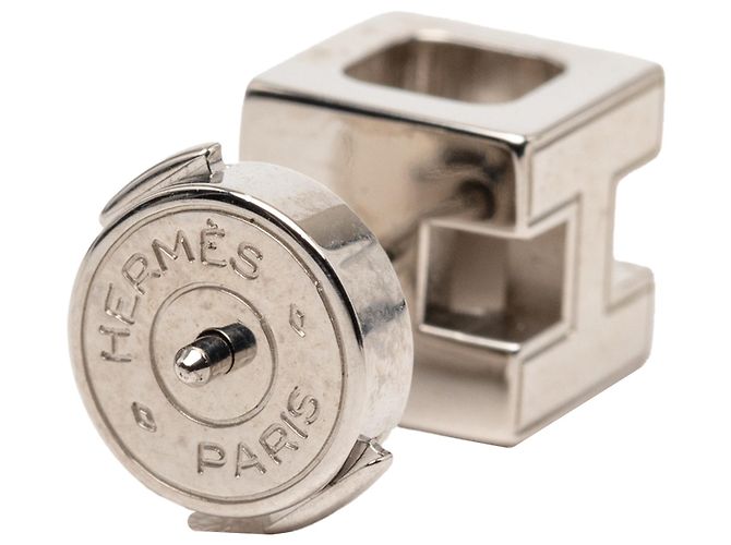 Hermès Cage D H Ohrstecker aus versilbertem Palladium mit Emaille - Ansicht 4