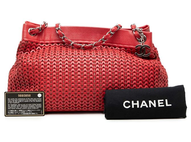 Tote Chanel Red Woven Caviar CC Charm Rosso - vista 8