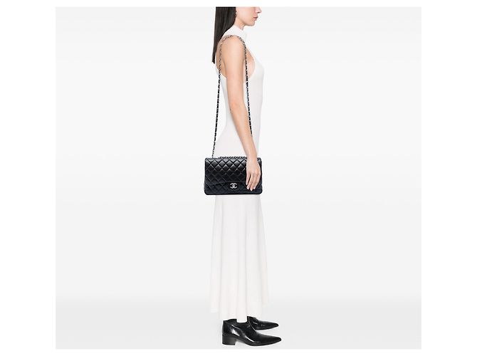 Chanel Black Jumbo Classic Lambskin Single Flap Nero - vista 5