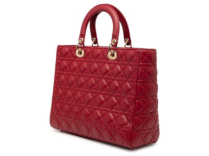 Lady Dior in agnello cannage rosso grande - vista 2