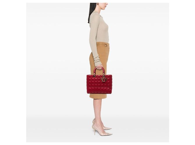 Lady Dior in agnello cannage rosso grande - vista 7