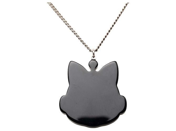 Collana con pendente Robot Cat in ottone argentato, resina, strass e perle finte Chanel Argento - vista 3