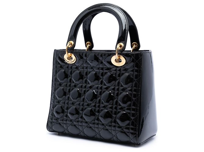 Dior Lady Dior Cannage nero medio in vernice - vista 2
