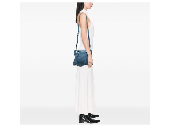 Miu Miu Borsa Small Vitello Phenix Blu - vista 6