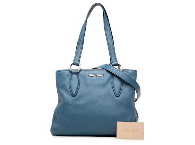 Miu Miu Borsa Small Vitello Phenix Blu - vista 7