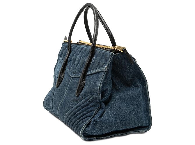 Miu Miu Blue Matelasse Denim Biker Tote - view 2