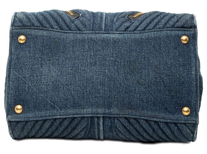 Miu Miu Blue Matelasse Denim Biker Tote - view 3