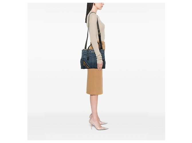 Miu Miu Blue Matelasse Denim Biker Tote - view 8