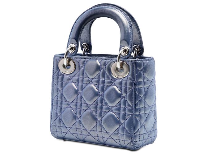 Lady Dior Cannage in agnello iridescente blu mini Blu scuro - vista 2