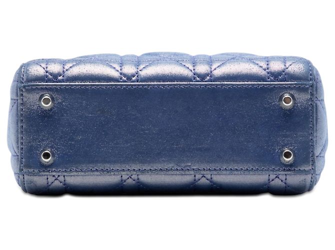 Lady Dior Cannage in agnello iridescente blu mini Blu scuro - vista 3