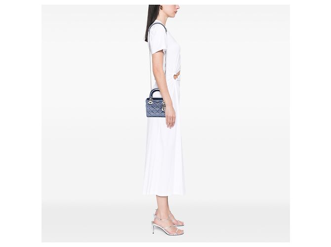 Lady Dior Cannage in agnello iridescente blu mini Blu scuro - vista 6