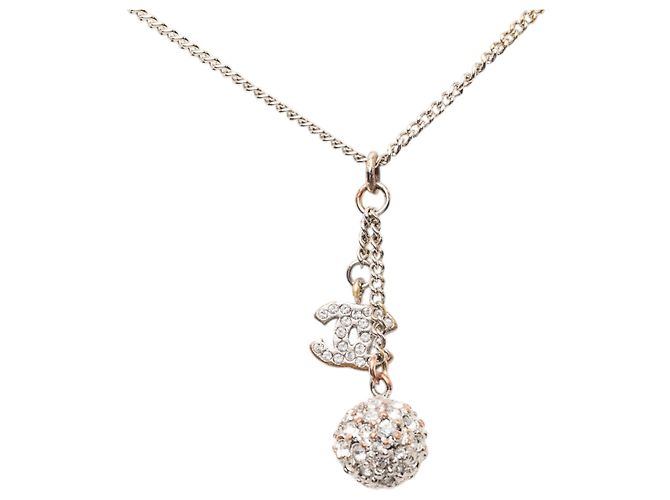 Colar com pingente Chanel Silver CC Brass Strass Prata - vista 2