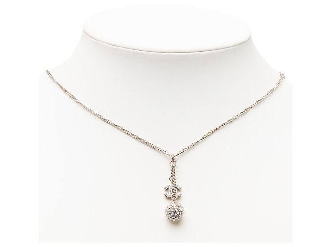 Colar com pingente Chanel Silver CC Brass Strass Prata - vista 5