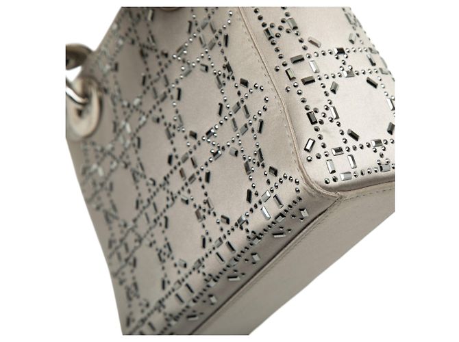 Lady Dior Mini in raso grigio con decorazioni in cristallo Cannage di Dior Marrone - vista 10