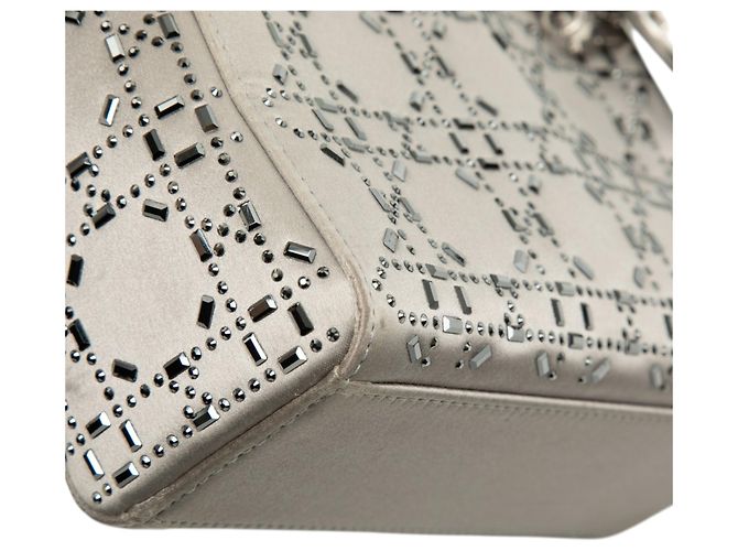 Lady Dior Mini in raso grigio con decorazioni in cristallo Cannage di Dior Marrone - vista 11