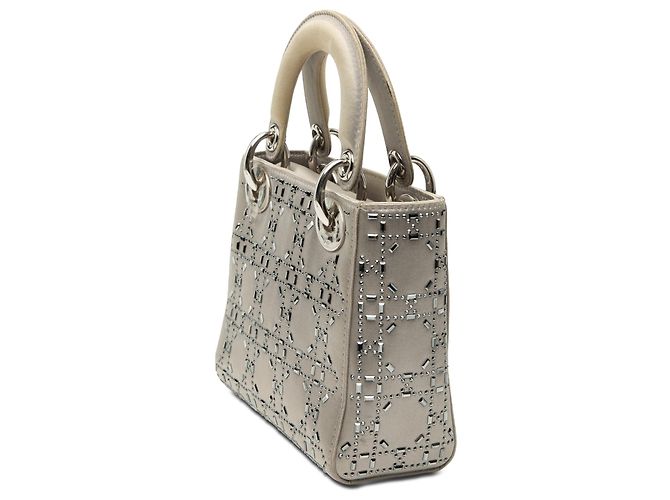 Lady Dior Mini in raso grigio con decorazioni in cristallo Cannage di Dior Marrone - vista 2