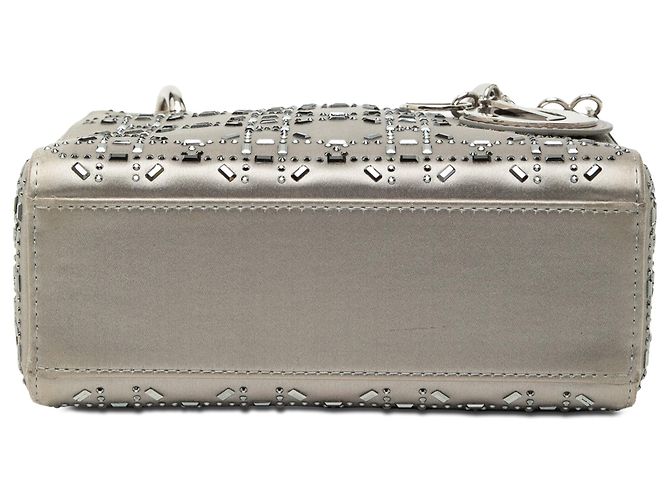Lady Dior Mini in raso grigio con decorazioni in cristallo Cannage di Dior Marrone - vista 3