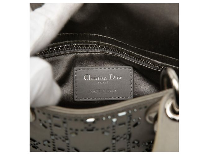 Lady Dior Mini in raso grigio con decorazioni in cristallo Cannage di Dior Marrone - vista 6