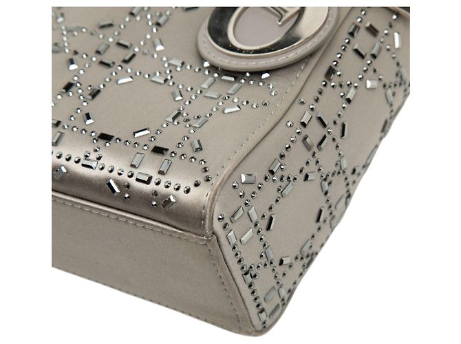 Lady Dior Mini in raso grigio con decorazioni in cristallo Cannage di Dior Marrone - vista 8