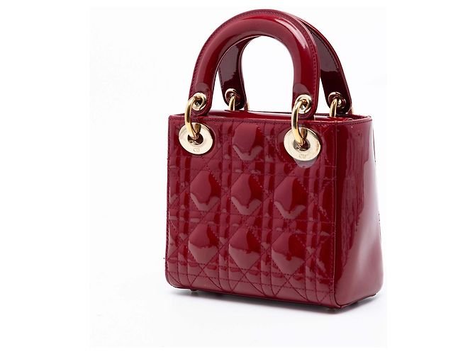 Lady Dior mini in vernice rosso cannage Bordò - vista 2