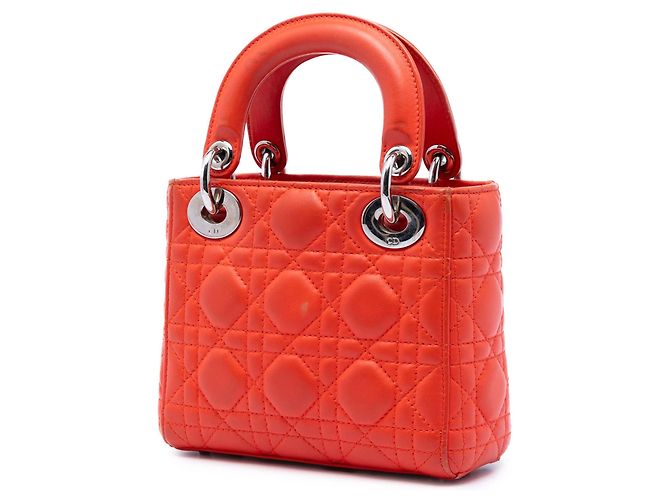 Lady Dior Mini in agnello cannage arancione di Dior - vista 2