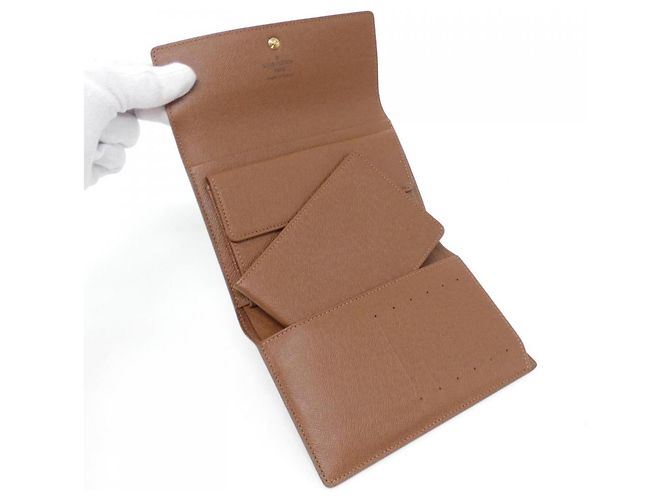 Louis Vuitton Monogram Portefeuille Tresor Etui Papier Wallet Marrone - vista 4