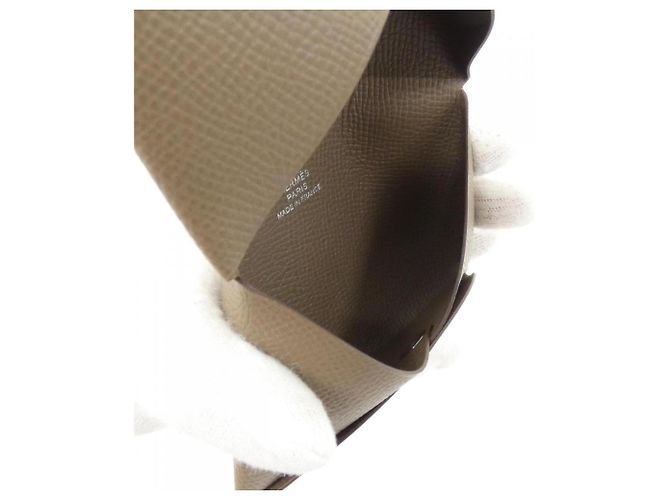 Hermès Tarjetero Calvi Hermes Beige Gris pardo - vista 4