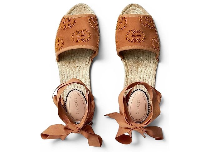 Gucci Keilabsatz-Espadrilles aus Wildleder Braun - Ansicht 4
