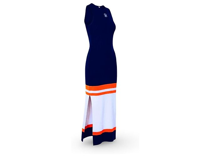 Loewe langes Strickkleid in Navy Blau mit Streifen Blanco Azul Naranja - vista 15