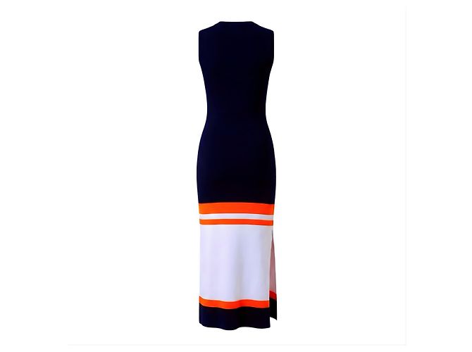 Loewe langes Strickkleid in Navy Blau mit Streifen Blanco Azul Naranja - vista 2