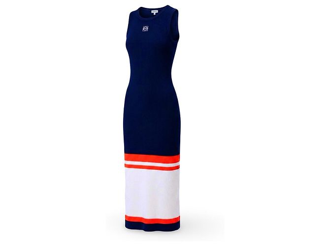 Loewe langes Strickkleid in Navy Blau mit Streifen Blanco Azul Naranja - vista 4