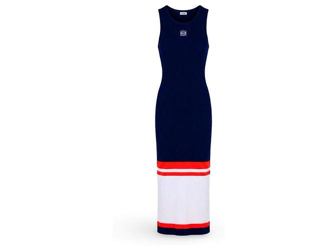 Loewe langes Strickkleid in Navy Blau mit Streifen Blanco Azul Naranja - vista 5