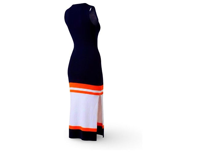 Loewe langes Strickkleid in Navy Blau mit Streifen Blanco Azul Naranja - vista 6