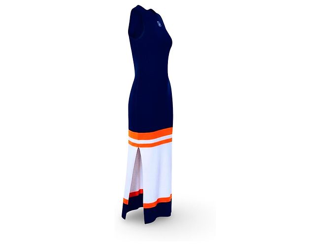 Loewe langes Strickkleid in Navy Blau mit Streifen Blanco Azul Naranja - vista 7