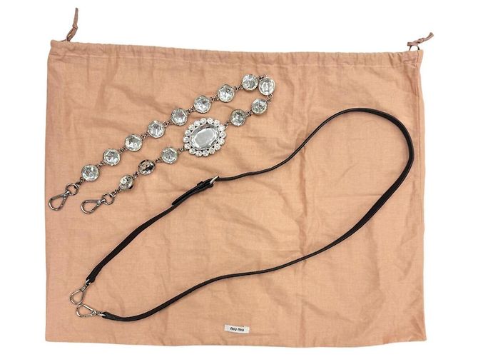 Borsa Miu Miu Matelassé Nappa Crystal Rhinestone Nero - vista 12
